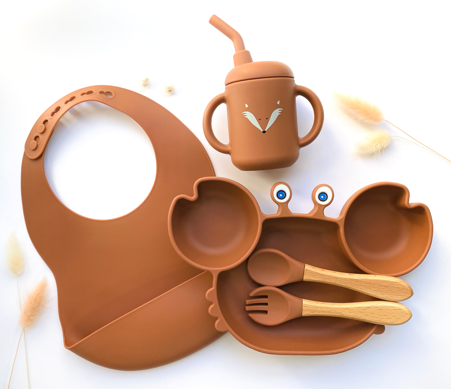 Veliki set za hranjenje Rak – tanjur s priborom, podbradnjak i čaša sa slamkom | Les Petits Citrons