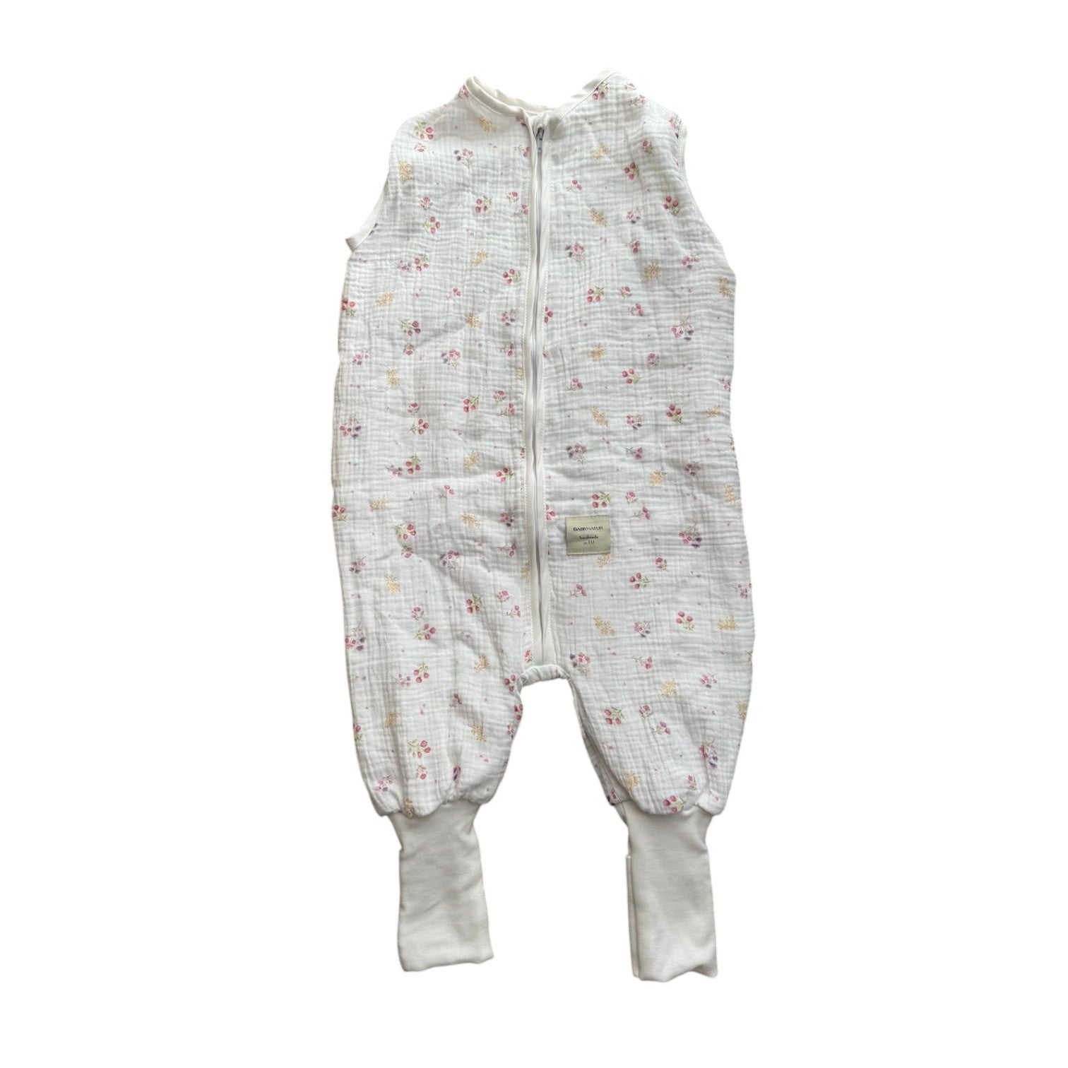 Baby Natur white muslin sleeping bag with floral print and foot cuffs. OEKO-TEX certified.