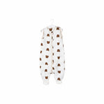 Baby Natur white muslin sleeping bag with brown bear print, sleeveless with leg openings.