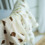 Baby NaturHere standard tetra diaper made of 100% cotton with a cute bear print. Soft, absorbent, and versatile for changing, burping, or bedding.